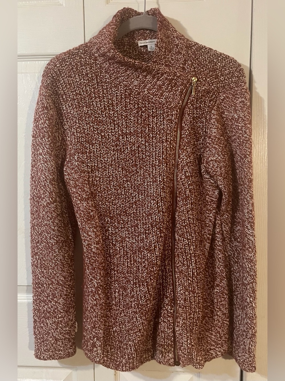 Issac Mizrachi Mixed Stitch Motorcycle Style Sweater Marbled Size Small